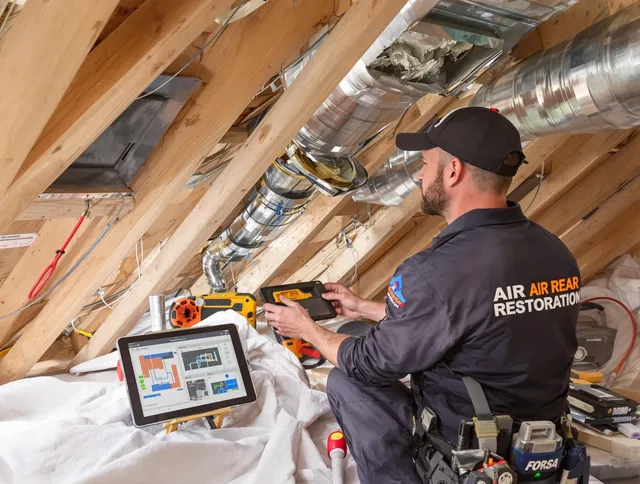 Stoneham Air Duct Cleaning technician performing precise duct repair work in Stoneham