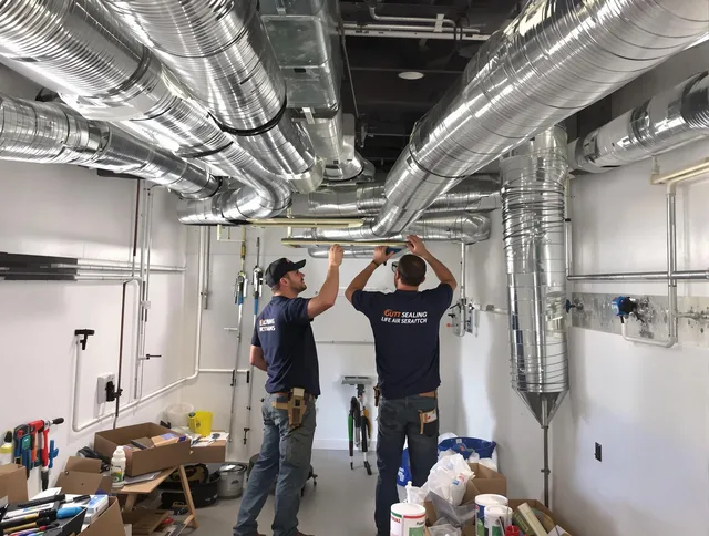 Stoneham Air Duct Cleaning technician applying professional duct sealing solutions in Stoneham
