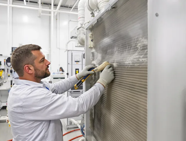 Stoneham Air Duct Cleaning technician performing precision commercial coil cleaning at a Stoneham business