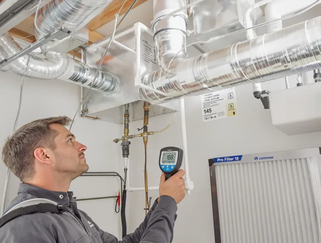 Stoneham Air Duct Cleaning expert conducting detailed filter system inspection using diagnostic tools in Stoneham