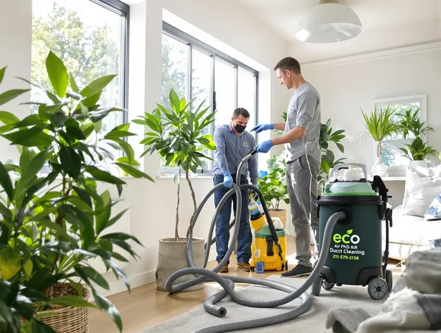 Stoneham Air Duct Cleaning technician performing eco-friendly duct cleaning using sustainable methods in Stoneham